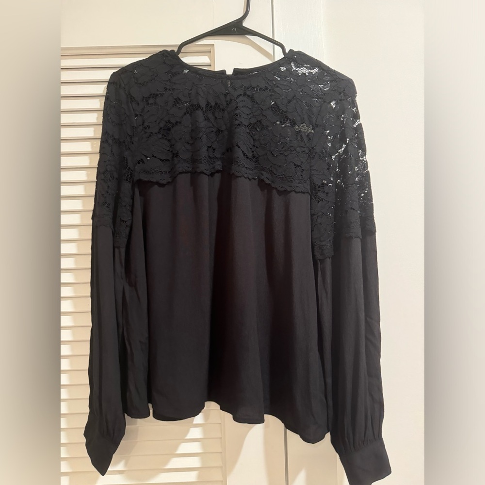 H&M black lace neck blouse